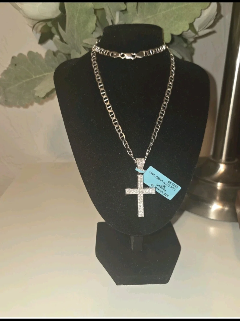 925 Sterling Silver 22in 5.2mm Mariner 7in 4.4mm Bracelet And Mossinate Cross